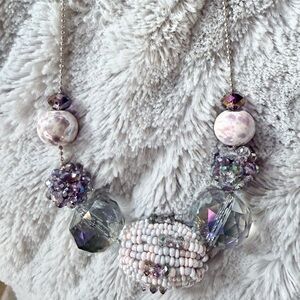 Elegant Beaded Necklace with Purple and Silver Accents